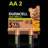 Duracell AA Şarj Edilebilir Pil (2'li Paket), 1300 mAh NiMH, 2000 şarj döngüsü, önceden şarj edilmiştir, Uzun Ömürlü Güç - 2 Adet