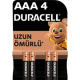 Duracell AAA 1,5V Alkaline Pil (İnce Kalem Pil - Kumanda Pili) - 4 Adet