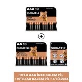 Duracell Aaa Alkalin İnce Kalem Pil & Aa Alkalin Kalem Pil 10’Lu Paket + 2032 4'Lü Düğme Pil