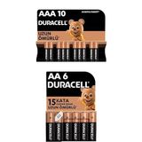 Duracell Alkalin AA Kalem Piller, 1,5 V LR6/MN1500, 10’lu Paket + Duracell Alkalin AAA İnce Kalem Piller, 1,5 V LR03/MN2400, 6’lı Paket