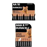 Duracell Alkalin AA Kalem Piller, 1,5 V LR6/MN1500, 10’lu Paket + Duracell Alkalin AAA İnce Kalem Piller, 1,5 V LR03/MN2400, 8'li Paket
