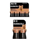Duracell Alkalin AA Kalem Piller, 1,5 V LR6/MN1500, 10’lu Paket + Duracell Alkalin D Piller, 1,5 V, LR20/MN1300 2’li Paket