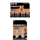 Duracell Alkalin AA Kalem Piller, 1,5 V LR6/MN1500, 10’lu Paket + Duracell Özel 2032 Lityum Düğme Pil 3V, (CR2032) 4’lü Paket