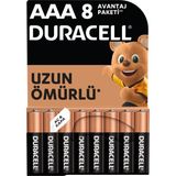 Duracell Alkalin AAA İnce Kalem Pil 1,5V 8'li Paket Uzun Ömürlü Yüksek Performanslı Güç LR03 / MN2400
