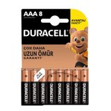 Duracell Alkalin AAA İnce Kalem Pil 1,5V (LR03 / MN2400), 8'li Paket