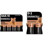 Duracell Alkalin AAA İnce Kalem Piller, 1,5 V LR03/MN2400, 10’lu Paket + Duracell Alkalin D Piller, 1,5 V, LR20/MN1300 2’li Paket