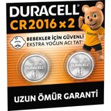 Duracell Cr 2016 Lityum Düğme Pil (2’li Paket) – 3V (CR2016) | Uzun Kullanım Ömrü Garantisi - Bebek Güvenlik Teknolojisi - Anahtarlık, Ev Tipi Kumandalar, Akıllı Bilekliklerde Kullanım