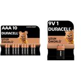 Duracell LR03-MN2400 10’lu İnce Kalem Pil + 6LR61-MN1604 1 Paket 9 V Pil
