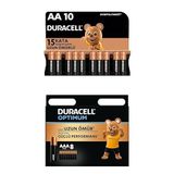 Duracell Optimum AA Alkalin Kalem Piller, 1,5 V LR6/MN1500, 8’li Paket + Duracell Alkalin AAA İnce Kalem Piller, 1,5 V LR03/MN2400, 10’lu Paket