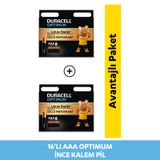 Duracell Optimum LR03/MN2400 1.5 V Alkalin AAA İnce Kalem Pil 16’lı
