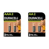 Duracell Şarj Edilebilir AAA 750 mAh İnce Kalem Piller, 2'li + Duracell Şarj Edilebilir AA 1300 mAh Kalem Piller, 2'li