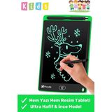 Duraktech 8.5 Inç Dijital LCD Yazı Tahtası - Kalemli Grafik Çizim ve Not Tableti - Tek Tuşla Silme Özellikli Çocuk Yazı Tahtası - Yeşil