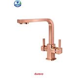 Durevo Kare Serisi - Su Arıtmalı Mutfak Bataryası - 3 Yollu Mutfak Evye Bataryası – Parlak Yüzey ANTİK ROSE GOLD