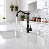 Durevo Rustik Vitange Mutfak Evye Bataryası- Zen Design Pirinç- 360° Oynar Başlık-ince Zarif Kulp Siyah