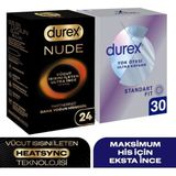 Durex Nude Ultra Ince 24’lü + Yok Ötesi Ultra Kaygan Standart Fit Prezervatif 30’lu Set - Renksiz