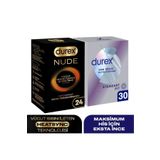 Durex Nude Ultra İnce 24’lü + Yok Ötesi Ultra Kaygan Standart Fit Prezervatif 30’lu Set