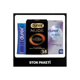 Durex Prezervatif Stok Paketi Nude 16’lı + Ultra Kaygan 10’lu + Hisset Jel 50 ml