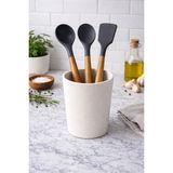 Durina Living 3’lü Ahşap Saplı Silikon Kaşık-Kepçe-Spatula Seti Yanmaz Yapışmaz Servis Seti - Ahşap - Siyah