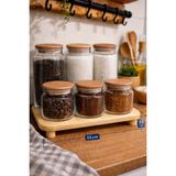 Durina Living 6'lı Standlı 1300*3 ml - 3*630ML Ahşap Vakum Kapaklı Cam Kavanoz Seti Çay-Şeker-Tuz-Türk-Filtre-Granül Kahve Etiketli 3 Kürek Kaşık Dahil