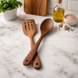 Durina Living Doğal Akasya Ahşap 2’li Mutfak Seti – Kaşık & Spatula, Dayanıklı, Çizmez, Sağlıklı Kullanım