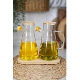 Durina Living Standlı 2’li Cam Yağdanlık Seti – 900 Ml, Vakumlu Bambu Kapaklı Cam , Sızdırmaz Damlatmaz Ağızlıklı Zeytinyağı & Sirke Şişesi & Ayçiçek Yağı & Sosluk & Nar Ekşisi