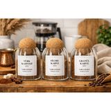 Durina Living Top Mantar Kapaklı Cam 3’lü 500 ml Kahve Kavanozu Seti – Türk Kahvesi, Filtre & Granül Kahve Için Kahve Saklama Kabı, Mutfak Organizer, Etiket Hediyeli - Beyaz - Şeffaf - Etiketler hediye olarak gönderilecektir