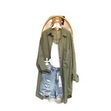 Durmaz Kadın Oversize Keten Gömlek, Haki Yeşil, Standart Beden