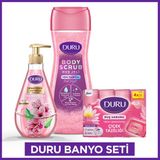 Duru Banyo Seti Pink Delight Body Scrub Duş Jeli 450 Ml, Sıvı Sabun 500 Ml,Çiçek Tazeliği 4x150 Gr