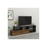 Duru Raflı Kapaklı Modern Tv Sehpası, Ceviz Antrasit