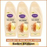 Duru Saç Bakımı Badem ve Kolajen İçerikli Glutensiz Besleyici Parlaklık Veren 3x500 ml Tüm Saç Tiplerine Uygun