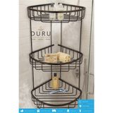 DURUBANYOCONCEPT PRİNÇ MAT SİYAH BANYO KÖŞE RAFI ŞAMPUANLIK ÜÇ KATLI