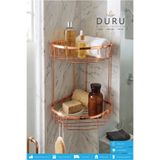 DURUBANYOCONCEPT PRİNÇ ROSE BAKIR KAPLAMA BANYO KÖŞE RAFI ŞAMPUANLIK İKİ KATLI