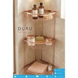 DURUBANYOCONCEPT PRİNÇ ROSE BAKIR KAPLAMA BANYO KÖŞE RAFI ŞAMPUANLIK ÜÇ KATLI