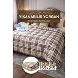 DuruClass Home Tek Kişilik Yazlık Desenli Yorgan 155X215 Premium Polycotton Nefes Alan Doku I 200GSM Terletmez - 155 x 215 cm - Kahve-FildişiEkoseli