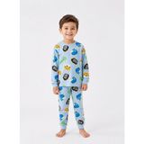 Durukoza %100 Pamuk Erkek Çocuk Pijama Takımı Hayvan Baskılı 4 Mevsim - Mavi - 4 Yaş
