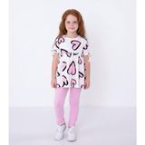 Durukoza Kız Çocuk Kalp Desenli Tunik Tayt Takım Pembe Beyaz Günlük Takım 4-8 Yaş - 4 Yaş