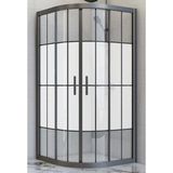 Durul 100x100 cm Oval Siyah Çizgi Komple Buzlu Cam Desenli Duşakabin
