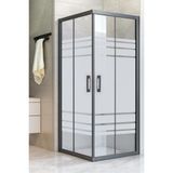 Durul Duşakabin Kare Trio Desen 5mm Temperli Cam Yükseklik 190 cm Siyah Profil - 90x140