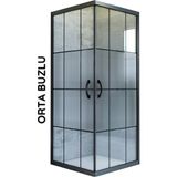 Durul Kare Ortası Buzlu Siyah Çizgi 5 mm H:190 Duşakabin