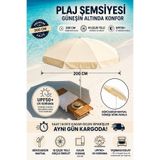 Durul Plaj Şemsiyesi , Güneş ve Balkon Şemsiyesi 200 Cm - Taşıma Çantası - 10 Çelik Telli Krem Renk Kalın Kumaş