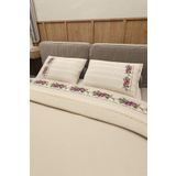 Durul Vintage Çift Kişilik Pike Takımı, %100 Pamuk, Kanaviçeli, Güpürlü, Yatak Örtüsü Bej (ÇARŞAFLI)