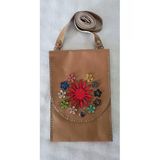 Durush Collection Spor Çapraz Omuz Çantası, Sütlü Kahverengi, Işlemeli, Gerçek Deri, El Işi (Hand Made)