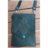 Durush Collection Spor Çapraz Omuz Çantası, Yeşil, Işlemeli, Gerçek Deri, El Işi (Hand Made)