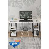 Durusilya Mobilya 140*50 Cm Metal Çalışma Bilgisayar Ofis Masası Kitaplıklı Beyaz