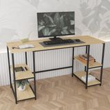 Durusilya Mobilya 140x50 cm Metal Çalışma Bilgisayar Ofis Masası Kitaplıklı Meşe