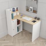 Durusilya Mobilya L Çalışma Masası Kitaplıklı Dolaplı Sol Yön - 110 x 50 - Meşe - Beyaz
