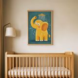 Duş Alan Fil Çocuk Odası Duvar Posteri Çerçeveli Tablo Duvar Dekorasyonu - 30 x 40 - Ahşap Çerçeveli