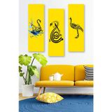 Düş Duvarı 3 Parça Sarı Dini Motifler Desenli MDF Duvar Tablosu