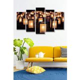 Düş Duvarı 5 Parça Şamdan Mumluk Desenli MDF Duvar Tablosu