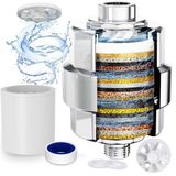 Duş Filtresi, EMBATHER 20 Kademeli Duş Başlığı Filtresi Sert Su için Klor/Florür/Ağır Metalleri Çıkarır, Saçlar için Yüksek Çıkışlı Duş Yumuşatıcı Filtresi, 1 Kartuş - Parlak Krom